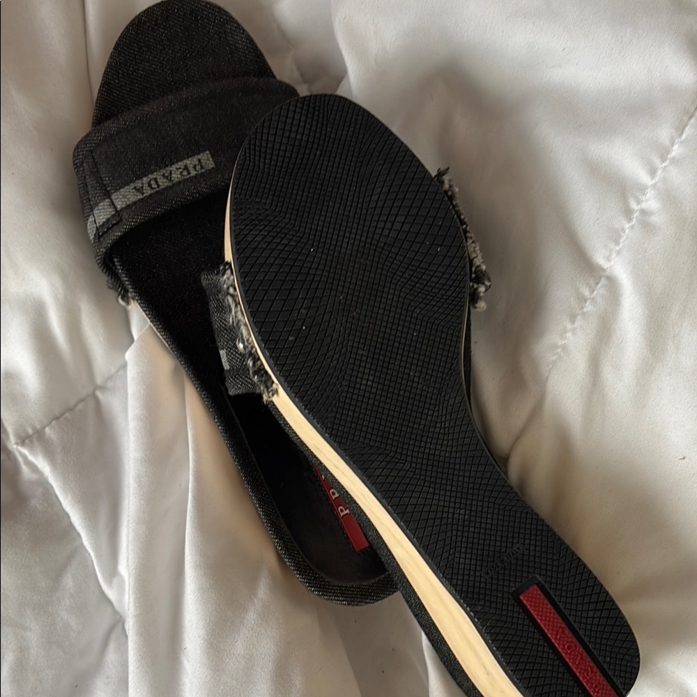 Prada Black and Tan Women's Wedge Sandals - Picture 2 of 2